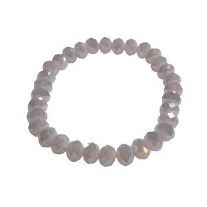 Glass Faceted Bead Stretch Bracelet Lavender Iridescent Elastic Jewelry Handmade